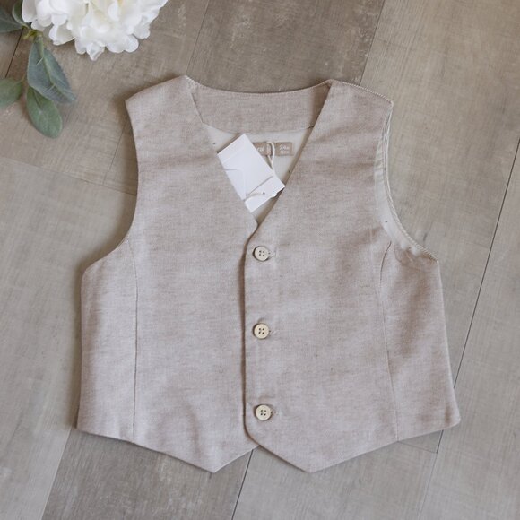 Boy's Flax Beige Cotton Linen Vest Waist Coat Ring Bearer Suit Separates NWT
